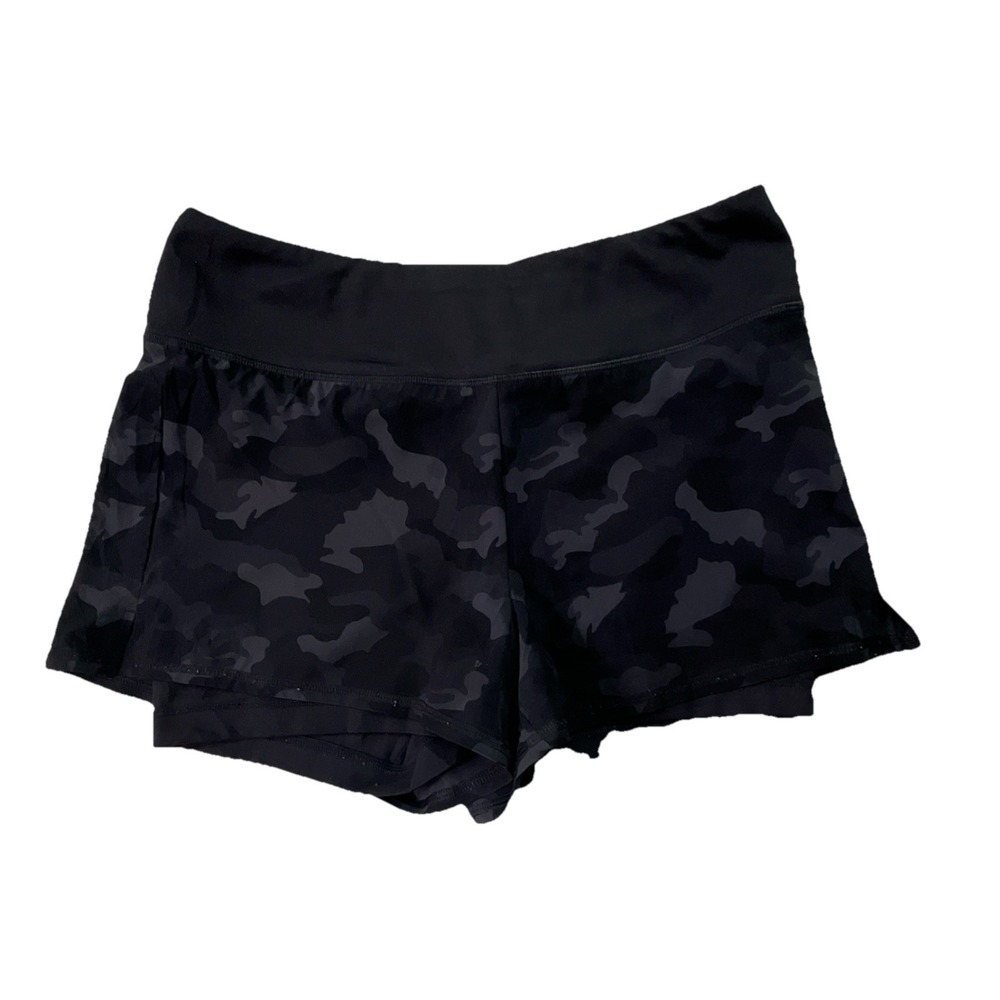 90 Degree by Reflex Women's Black Gray Camouflage Athletic Shorts Stretch